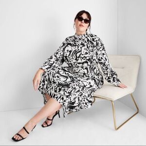 Future Collective Abstract Black and White Patterned Dress XL NWT